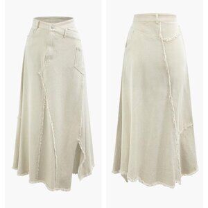 NWT Micas Distressed Denim Midi Skirt